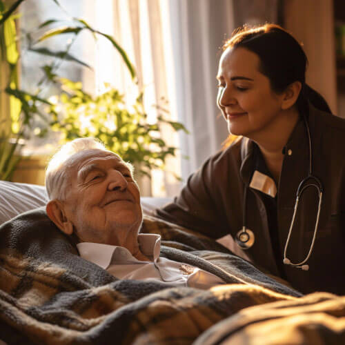 Médico fazendo coleta domiciliar de exames em idosos