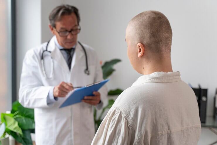 Médico conversando com o paciente sobre o exame de espermograma feito na Global exames